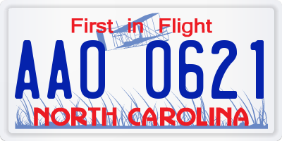 NC license plate AAO0621