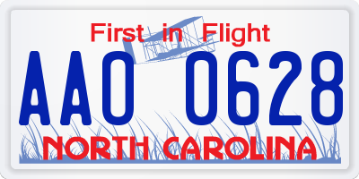 NC license plate AAO0628