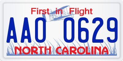 NC license plate AAO0629