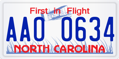 NC license plate AAO0634