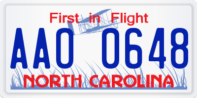 NC license plate AAO0648