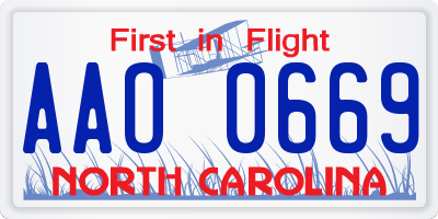 NC license plate AAO0669
