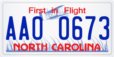 NC license plate AAO0673