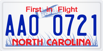 NC license plate AAO0721
