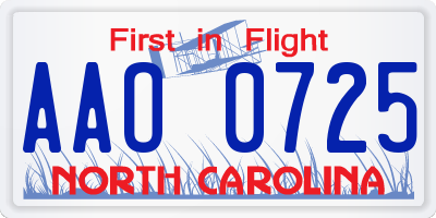 NC license plate AAO0725