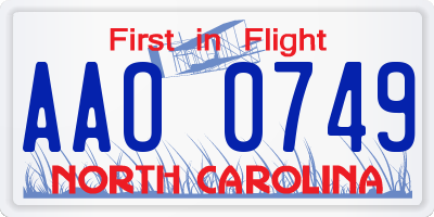 NC license plate AAO0749