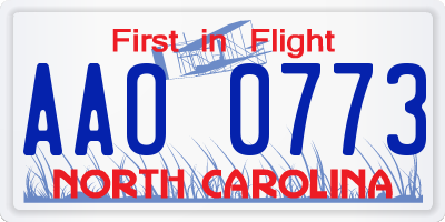NC license plate AAO0773