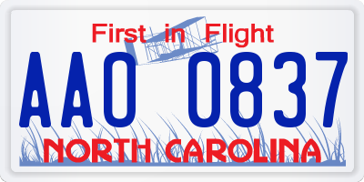 NC license plate AAO0837