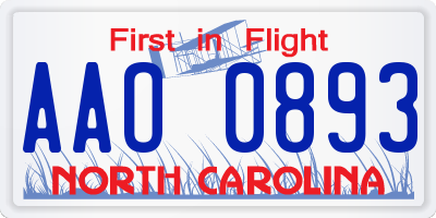 NC license plate AAO0893