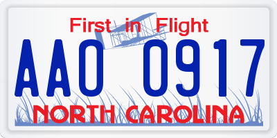 NC license plate AAO0917