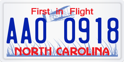 NC license plate AAO0918