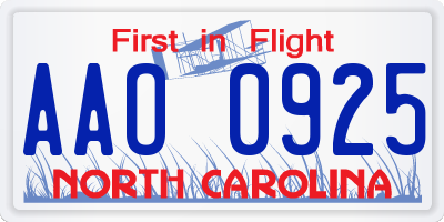 NC license plate AAO0925