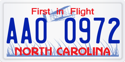 NC license plate AAO0972