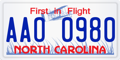 NC license plate AAO0980
