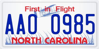 NC license plate AAO0985