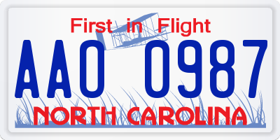 NC license plate AAO0987