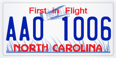 NC license plate AAO1006