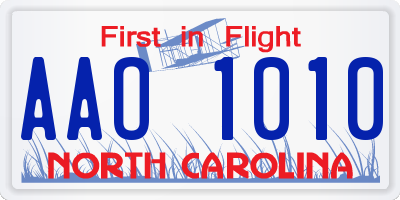 NC license plate AAO1010