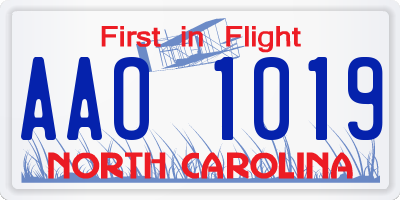 NC license plate AAO1019