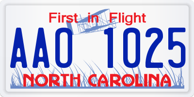 NC license plate AAO1025