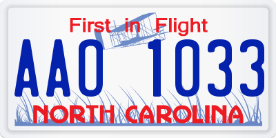 NC license plate AAO1033