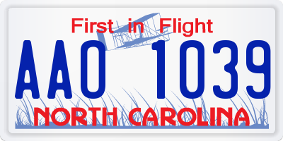 NC license plate AAO1039