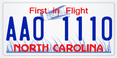 NC license plate AAO1110