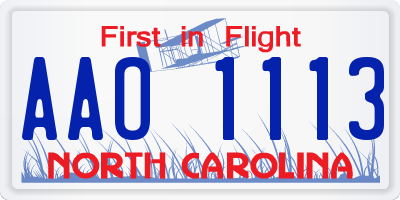 NC license plate AAO1113