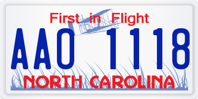 NC license plate AAO1118