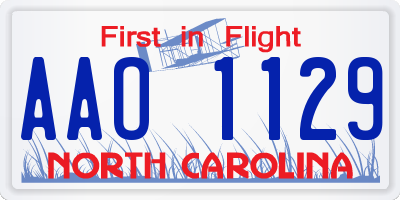 NC license plate AAO1129