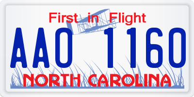 NC license plate AAO1160