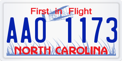 NC license plate AAO1173