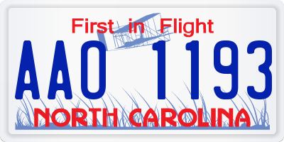 NC license plate AAO1193
