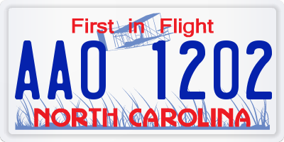 NC license plate AAO1202