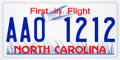 NC license plate AAO1212