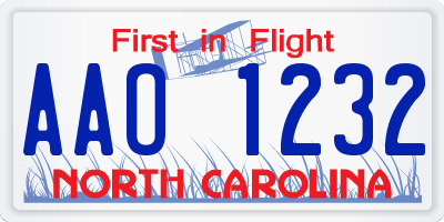 NC license plate AAO1232