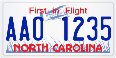 NC license plate AAO1235