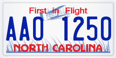 NC license plate AAO1250