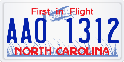 NC license plate AAO1312
