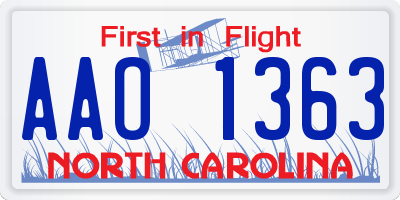 NC license plate AAO1363