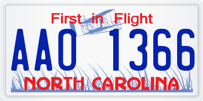 NC license plate AAO1366