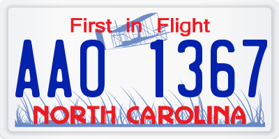 NC license plate AAO1367
