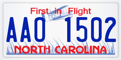 NC license plate AAO1502