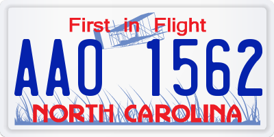 NC license plate AAO1562