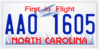 NC license plate AAO1605
