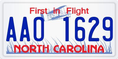 NC license plate AAO1629