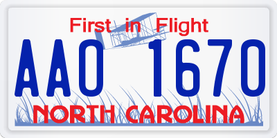 NC license plate AAO1670