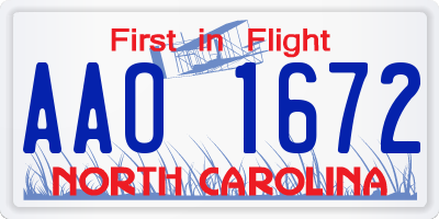 NC license plate AAO1672