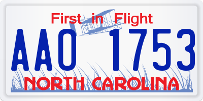 NC license plate AAO1753
