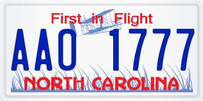 NC license plate AAO1777
